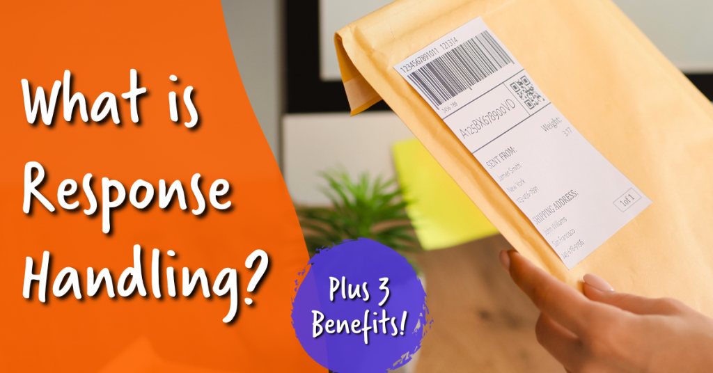 what is response handling featured image - hand holding a parcel in background, orange foreground with white text